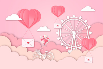 Valentine's Day paper cut style  illustration