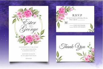 Fototapeta na wymiar Wedding invitation template set with elegant floral decoration