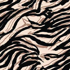 Seamless pattern with zebra fur print. Vector illustration. Exotic wild animalistic texture.  Seamless camouflage background for fabric, textile, design, cover, wrapping. Seamless camouflage backgroun