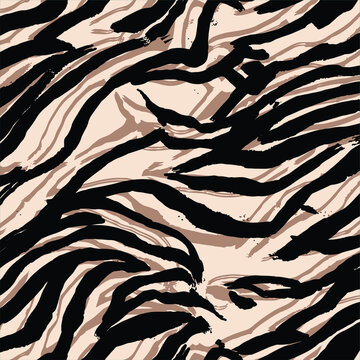 Seamless pattern with zebra fur print. Vector illustration. Exotic wild animalistic texture.  Seamless camouflage background for fabric, textile, design, cover, wrapping. Seamless camouflage backgroun