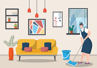 Cleaning Service Concept. Vector Flat Design Cartoon Illustration