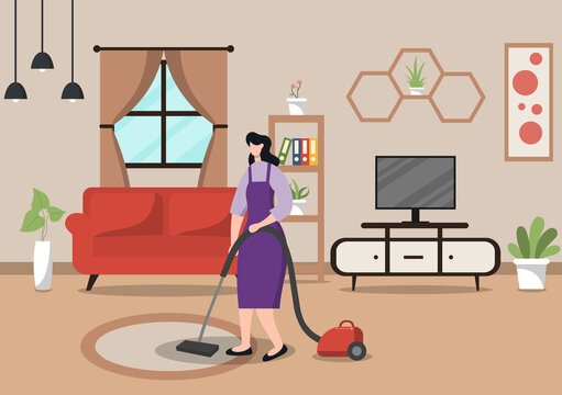 Cleaning Service Concept. Vector Flat Design Cartoon Illustration