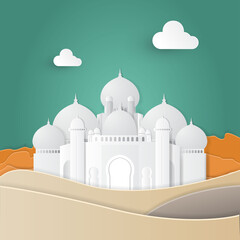Mosque paper art vector for Ramadan Kareem and Eid Mubarak design
