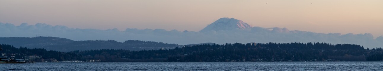 Panorama Featuring Mount Rainier and Lake Washington.
