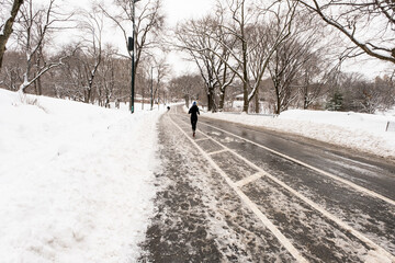 Fototapeta na wymiar Running in the snow