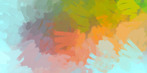 Vibrant paint pattern backdrop. 2D illustration of colorful brush strokes. Decorative texture painting. Painted background.