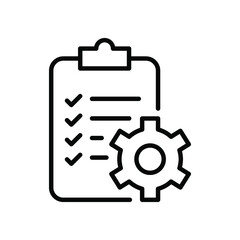 Clipboard and gear icon. Project management concept line style. Technical support check list with cog. Software development concept. Vector illustration for web and app. EPS 10