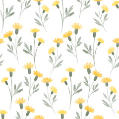 watercolor cute yellow wildflower seamless pattern