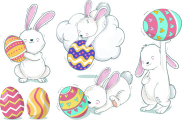 Happy Easter. Easter Bunny & Easter Egg. Great for a nursery, art print, wall art, baby shower, and perfect for scrapbooking, card making, signs, stickers, t shirts, tote bags and more.