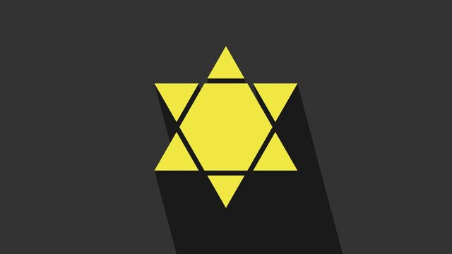 Yellow Star of David icon isolated on grey background. Jewish religion symbol. Symbol of Israel. 4K Video motion graphic animation