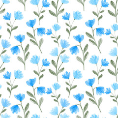 Fototapeta na wymiar watercolor cute blue wildflower floral seamless pattern