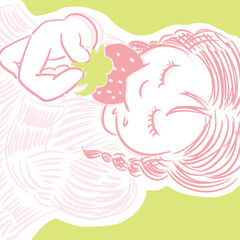 Obraz na płótnie Canvas いちごを食べている女の子の手描きイラスト