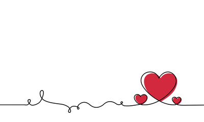 One line drawing style of cute little hearts on the right. Concept about love, romantic, valentines, emotional and etc. There’s a copy space for your text.