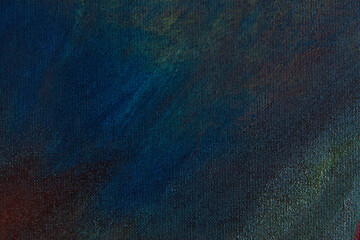 Abstract creative background: dull, chaotic oil paint spots on linen canvas before tonal priming