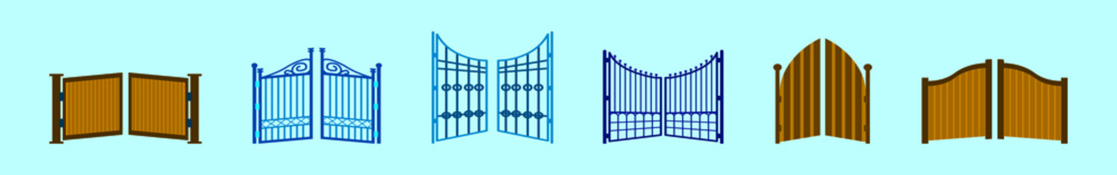set of open gate cartoon icon design template with various models. vector illustration isolated on blue background