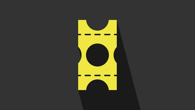 Yellow Coupon icon isolated on grey background. Empty shopping discount sticker. Template discount banner. 4K Video motion graphic animation