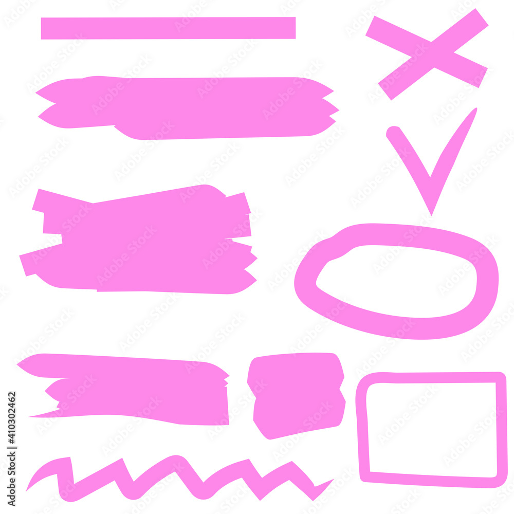 Poster abstract set on pink backdrop. marker pen highlight. isolated vector. abstract pink strokes check ma
