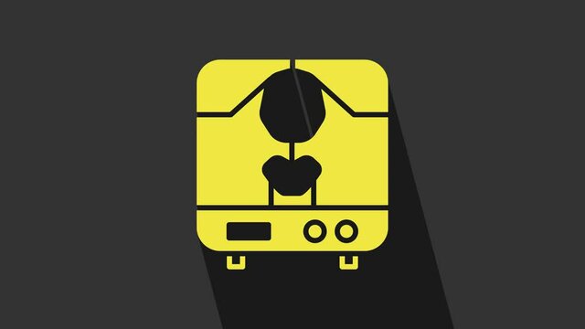 Yellow X-ray machine icon isolated on grey background. 4K Video motion graphic animation