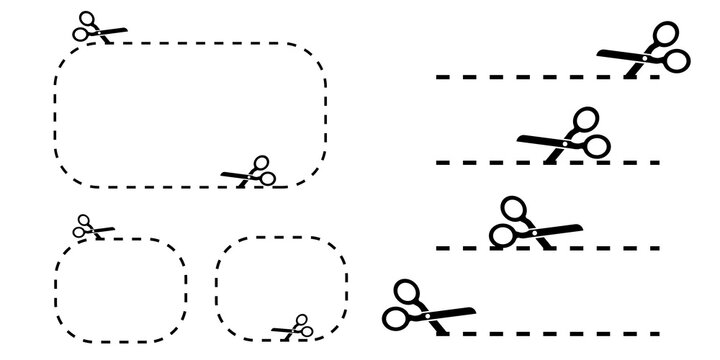 Black scissors different shapes. Retro icon for paper design. Vector illustration. Stock image. EPS 10.