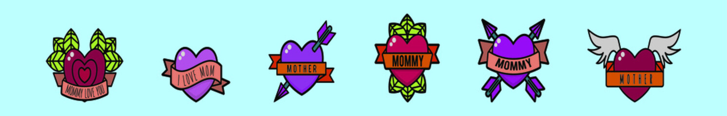set of mom tattoo cartoon icon design template with various models. vector illustration isolated on blue background