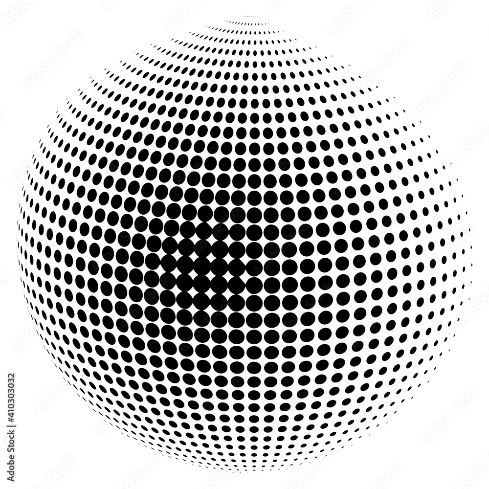 Poster 3d black spherical ball point on halftone. graphic element vector. gradient circles. geometric dots 