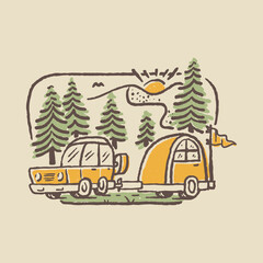 Obraz na płótnie Canvas Camping nature adventure wild line badge patch pin graphic illustration vector art t-shirt design