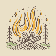 Camping nature adventure wild line badge patch pin graphic illustration vector art t-shirt design