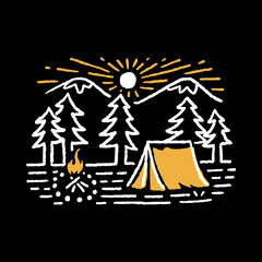 Camping nature adventure wild line badge patch pin graphic illustration vector art t-shirt design