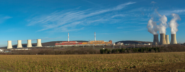 Panoramic view of Nuclear power plant Mochovce . Nuclear power station.