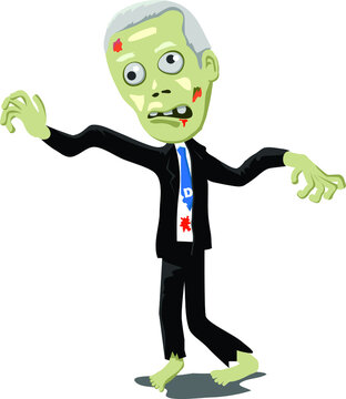 Old zombie wearing business suit vector icon