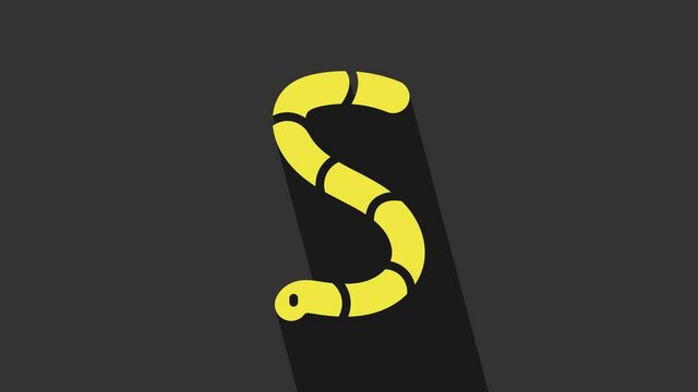 Yellow Worm icon isolated on grey background. Fishing tackle. 4K Video motion graphic animation