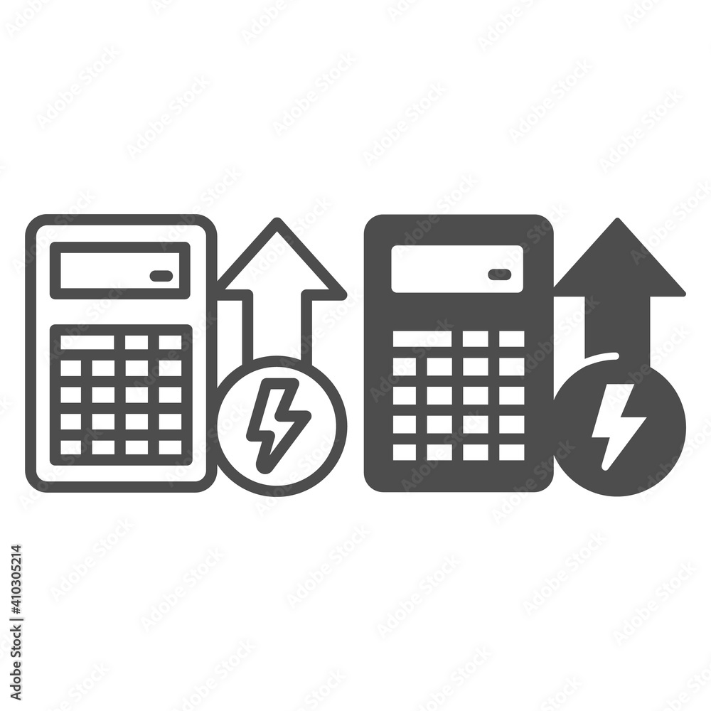 Poster calculator and up arrow line and solid icon, startup concept, startup and new business kit sign on w