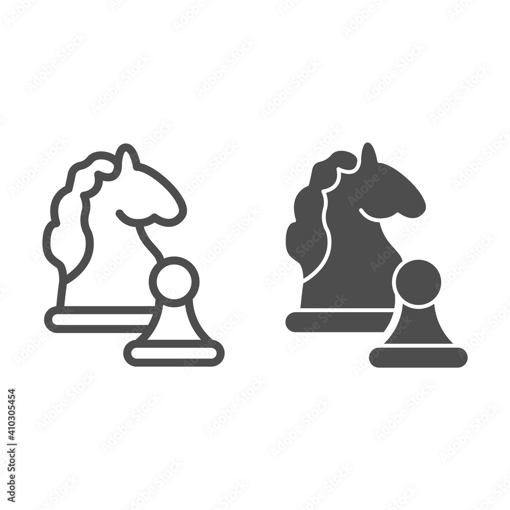Aufkleber knight and pawn line and solid icon, startup concept, strategy game figures sign on white background