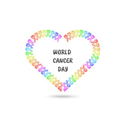 world cancer day banner with heart shape from colorful ribbon