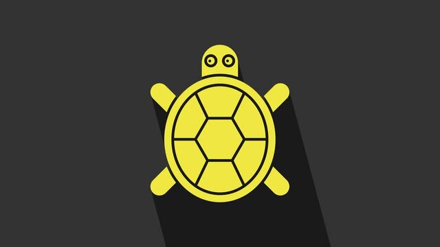 Yellow Turtle icon isolated on grey background. 4K Video motion graphic animation