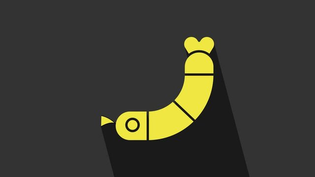 Yellow Shrimp icon isolated on grey background. 4K Video motion graphic animation