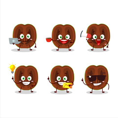 Slice of black sapote cartoon character with various types of business emoticons