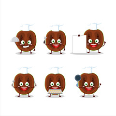 Cartoon character of slice of black sapote with various chef emoticons