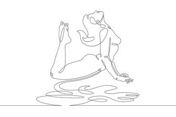 The female character levitates in the air. Beautiful pose of a slender sports girl. One continuous drawing line  logo single hand drawn art doodle isolated minimal illustration.