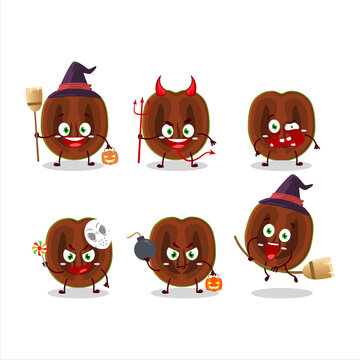 Halloween expression emoticons with cartoon character of slice of black sapote