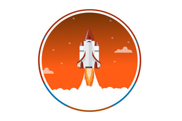 Logo Start Up. Rocket ship. Flat design modern vector and  a new innovation new design for future blue sky logo design.