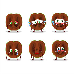 Slice of black sapote cartoon character with sad expression