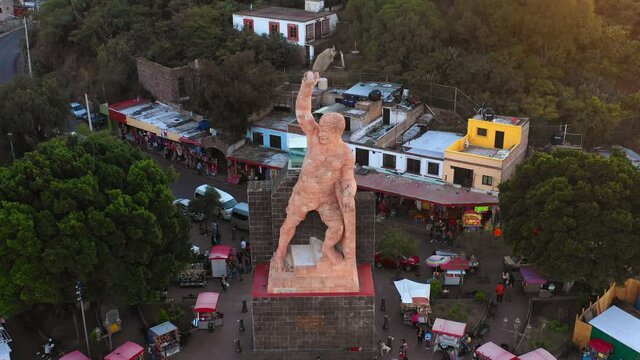 Aerial: view from the top of the pipila statue, drone view