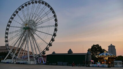  January 2 2021 - Bangkok, Thailand : Famous Ferris wheel ride at Asiatique The Riverfront, Chao Praya River, Thailand