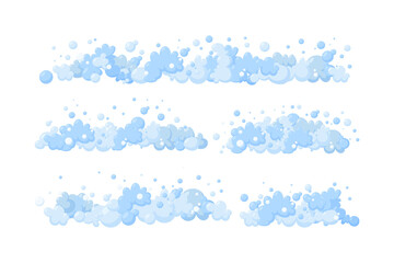 Foam made of soap or suds. Horizontal dividers of suds and bubbles. Vector illustration in cartoon style - obrazy, fototapety, plakaty