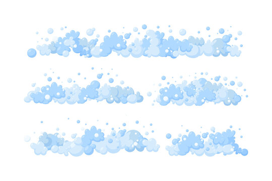 Foam Made Of Soap Or Suds. Horizontal Dividers Of Suds And Bubbles. Vector Illustration In Cartoon Style