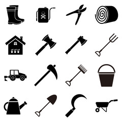 farm equipment icon set vector sign symbol