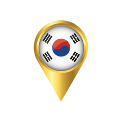 Flag of South Korea.symbol check in South Korea, golden map pointer with the national flag of South Korea in the button. vector illustration.