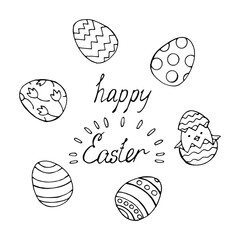 Hand written Easter phrases .Greeting card text templates with Easter eggs isolated on white background. Happy easter lettering modern calligraphy style.