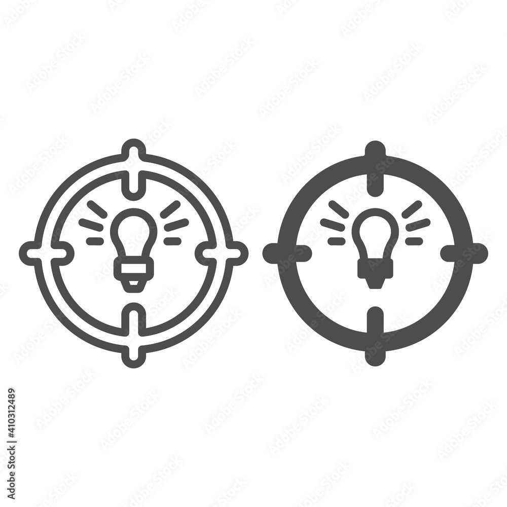 Poster lamp in target line and solid icon, startup concept, objective idea sign on white background, light 